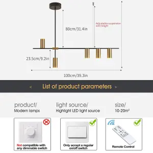 Garwarm 5-Light Gold Dimmable LED Pendant Light 30W