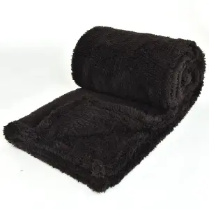 EHC Teddy Super Soft Fleece Throw Thermal Sofa Blanket 130 x 170 cm - Chocolate