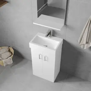 Two Door Cloakroom Vanity Ceramic Basin Unit in Gloss White Finish