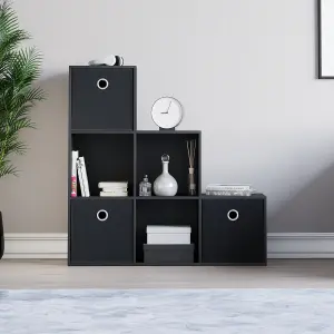 Vida Designs Durham Black 6 Cube Storage Unit & Set of 3 Black Foldable Cube Storage Baskets