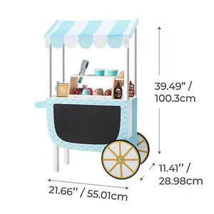 Teamson Kids My Little Helper Ice Cream Cart & 33 pc. Accessory Set, Blue/White