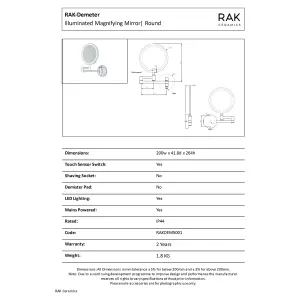 RAK Demeter 258x319mm Chrome Round Touch Sensor Illuminated Mirror IP44