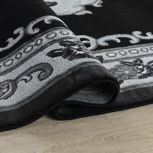 Abaseen 80x320 cm Black Gewels Traditional Rug Classic Oriental Rug 10mm Soft Pile Washable Area Rugs for Home and Office