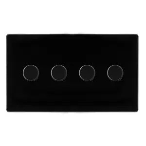 Matt Black Screwless Plate 4 Gang 2 Way LED 100W Trailing Edge Dimmer Light Switch. - SE Home