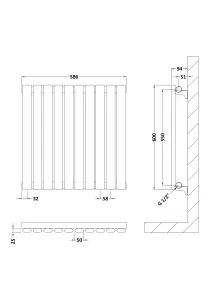 Horizontal Single Panel Radiator - 600mm x 586mm - 1477 BTU - Anthracite- Balterley