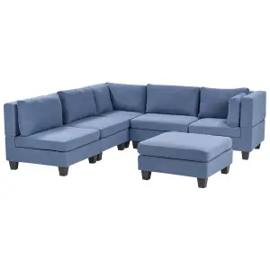 Corner Sofa with Ottoman UNSTAD Blue Fabric Right Hand