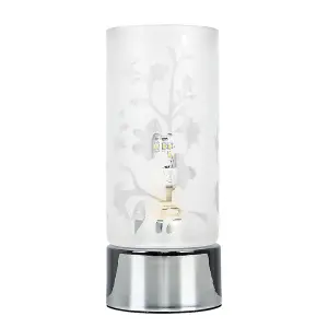 ValueLights Modern Floral Design Glass And Polished Chrome Touch Bedside Table Lamp