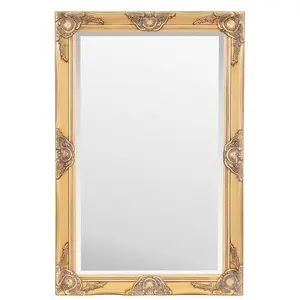 Villanova Solid Wood Flat Wall Mirror Antique Gold / 90cm H x 60cm W