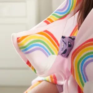 Catherine Lansfield Rainbow Hearts Cosy Fleece Hooded Blanket Pink