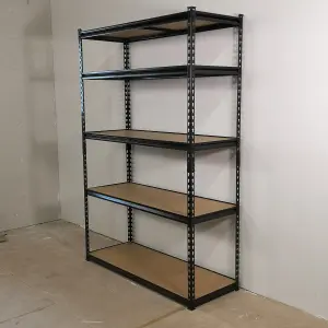 Garage Shelving 122cm Wide & 183cm High Heavy Duty 5 Tier Multipurpose Metal Racking Unit  or Warehouse Shelving Storage in Black