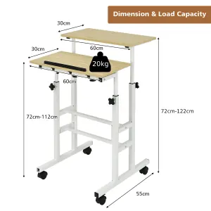 Costway 2-Tier Adjustable Standing Desk Mobile Sit Stand computer Desk on Wheels