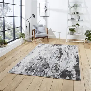 Grey Abstract Modern Easy To Clean Abstract Rug For Dining Room-120cm X 170cm