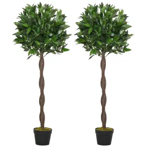 Outsunny Set Of 2 120cm Artificial Bay Laurel Topiary Trees w/ Pot Fake