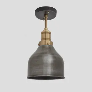 Industville Brooklyn Cone Flush Mount, 7 Inch, Pewter, Brass Holder