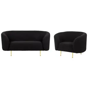 Boucle Living Room Set Black LOEN