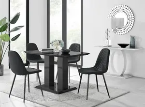 Furniturebox Imperia 4 Modern Black High Gloss Dining Table and 4 Black Corona Black Leg Chairs