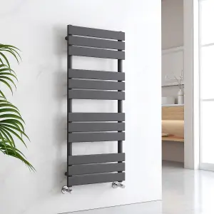 EMKE Flat Panel Heated Towel Rail Anthracite Bathroom Ladder Radiator Warmer 1200 x 500 mm Towel Radiator