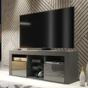 TV Unit 145cm Modern Dark Grey with High Gloss Doors - Creative Furniture