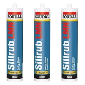 Soudal Silirub LMN Neutral Silicone - 300ml - White (Pack of 3)