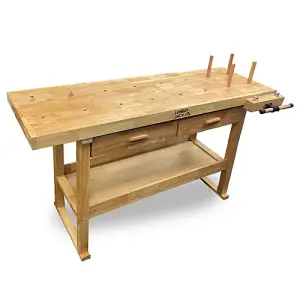 Lumberjack Heavy Duty Solid Wooden Woodworking Work Bench with 2 x Drawers & Vice