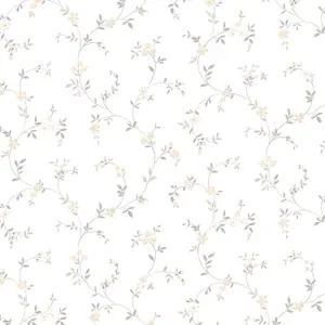 Galerie Kitchen Style 3 White Grey Beige Dainty Floral Trail Smooth Wallpaper