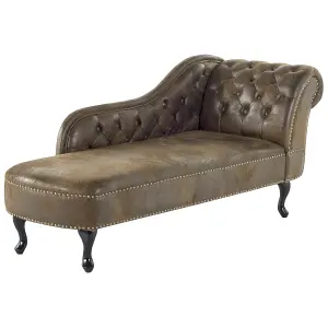 Right Hand Chaise Lounge Faux Suede Brown NIMES