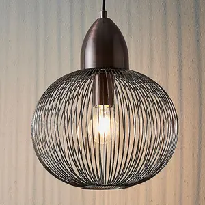 Hanging Ceiling Pendant Light ANTIQUE COPPER WIRE Round Shade Modern Lamp Bulb