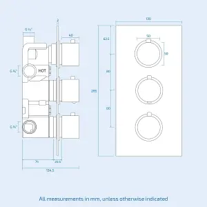 Lilly 3 Dial 3 Way Round Concealed Thermostatic Mixer Valve, Bath Spout, Slim Round Handset & Round Shower Head Chrome