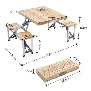 Garden Solid Wood Foldable Table Benches Set 4 Seats for Outdoor with Parasol Hole