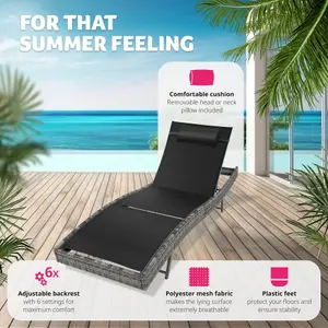 Sun Lounger Delphine - 5-step adjustable backrest, durable and UV-resistant - dark grey