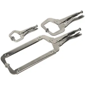 Premium 3 Piece Locking C-Clamp Pliers Set - Durable Nickel Plated Steel