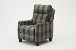 Lennox High Back Recliner Armchair Grey Tartan Chair