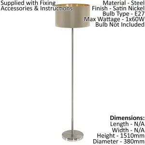 Floor Lamp Light Satin Nickel Shade Taupe Gold Fabric Pedal Switch Bulb E27