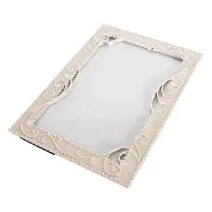 Traditional Ornate Pearl White Epoxy Picture Frame with Thin Wire Floral Decor