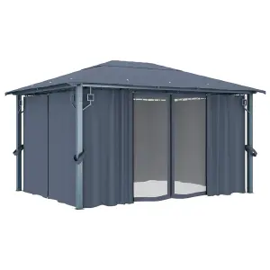 Berkfield Gazebo with Curtain&LED String Lights 4x3 m Anthracite Aluminium