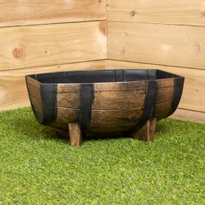 25cm Medium Plastic Oak Barrel Effect Garden Patio Decorative Trough Planter