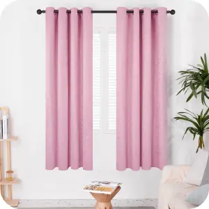 Deconovo Foil Printed Thermal Curtains Super Soft Ring Top Blackout Curtains for Bedroom 46 x 90 Inch Pink 2 Panels