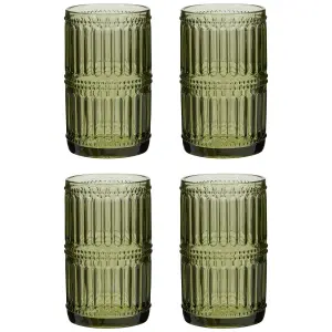 Set of 4 Luxury Green Tall Highball Drinking Glass Tumblers 500ml