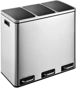 EVRE  54L Stainless Steel Recycling Pedal Bin With Removable Multi Compartments And Soft Close Lid