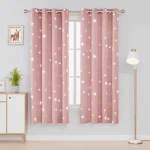 Deconovo Blackout Eyelet Thermal Curtains Silver Star Foil Printed Curtains Ring Top for Bedroom 46x72 Inch Coral Pink 2 Panels