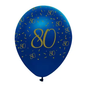 Creative Party Latex Confetti 80th Balloon (Pack of 6) Navy/Gold (One Size)