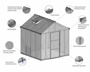 Greenhouse Glory 8 x 8 - Polycarbonate - L244 x W253 x H268.5 cm - Grey