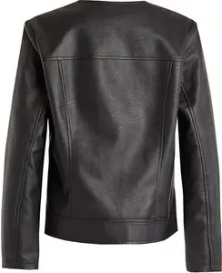 Bonmarche Black Faux Leather Collarless Jacket, Size: 18