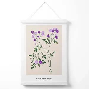 Purple Vinca Plant Flower Market Minimalist Poster with Hanger / 33cm / White