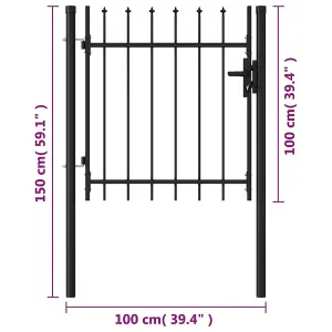 Berkfield Fence Gate Single Door with Spike Top Steel 1x1 m Black