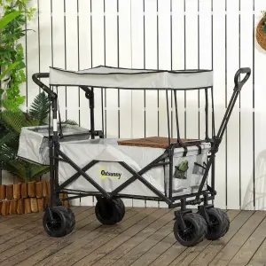 Outsunny Outdoor Push Pull Wagon Stroller Cart w/ Canopy Top Grey