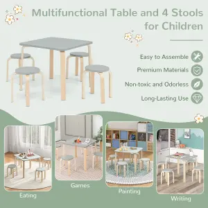 Costway 5 PCS Kids Table & Chair Set Square Table & 4 Round Chairs w/ Non-slip Foot Pads