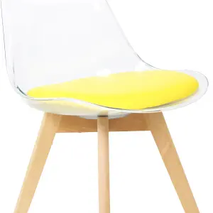 Soho Clear and Yellow Plastic Dining Chair with Squared Light Wood Legs