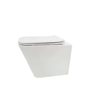 Top Ceramics White Square Wall Hung Rimless Toilet with Soft Close Seat and 1.12m Cistern Frame