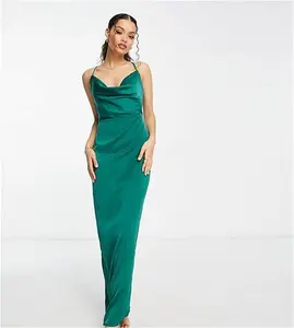 Naanaa Petite Cowl Neck Satin Prom Maxi Dress In Emerald Green - Green (Size: 4)